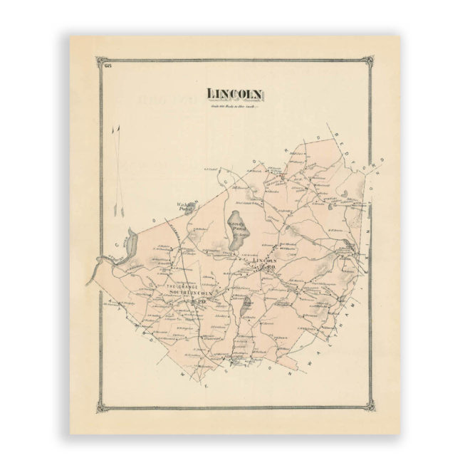 Lincoln, Massachusetts Antique Map Reproduction