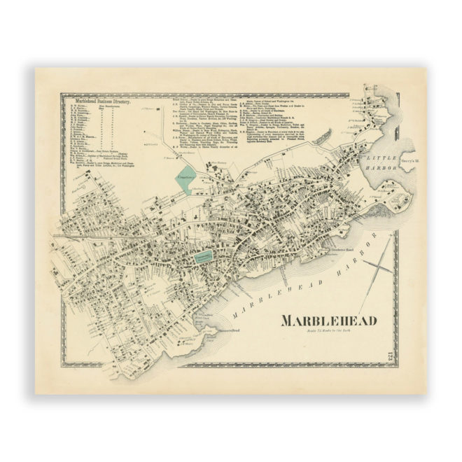 Marblehead Village, Massachusetts Antique Map Reproduction