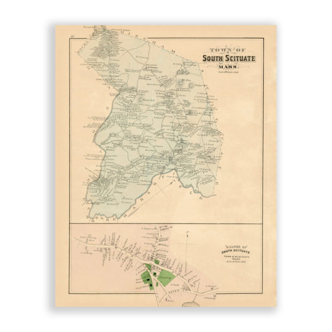 Norwell/South Scituate and Village, Massachusetts Antique Map Reproduction