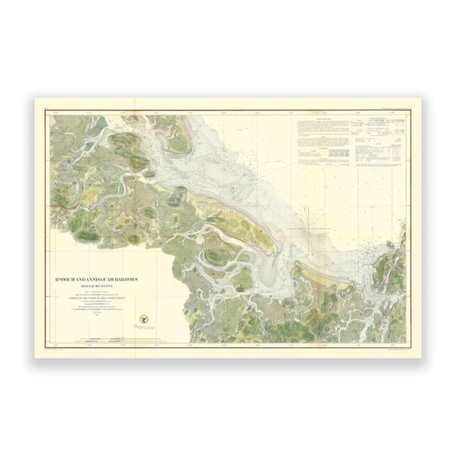 Ipswich and Annisquam  Harbors, Massachusetts Antique Nautical Chart Reproduction