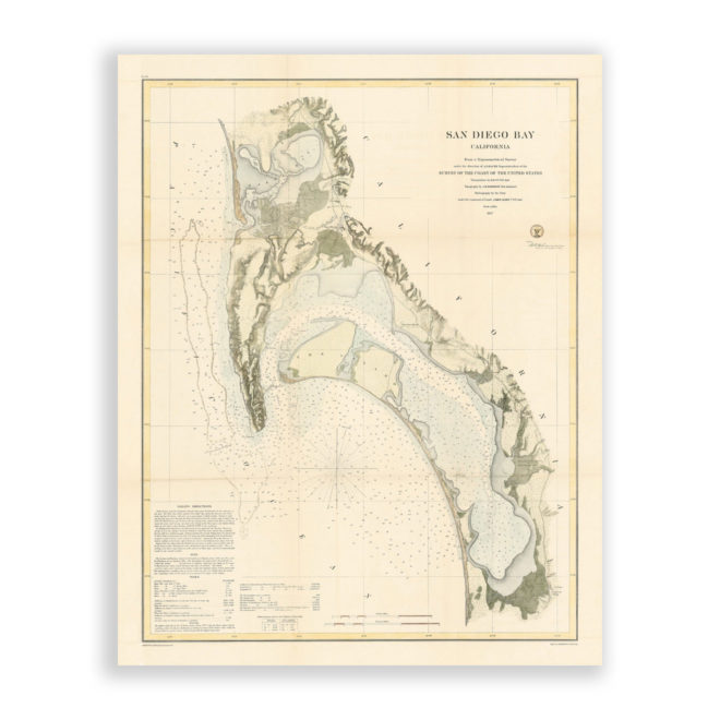 San Diego Harbor, California Antique Nautical Chart Reproductional