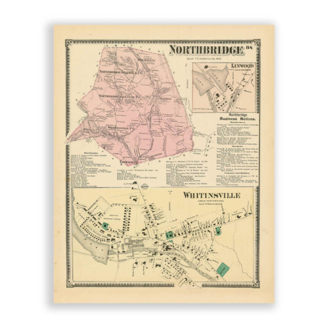 Northbridge, Massachusetts Antique Map Reproduction