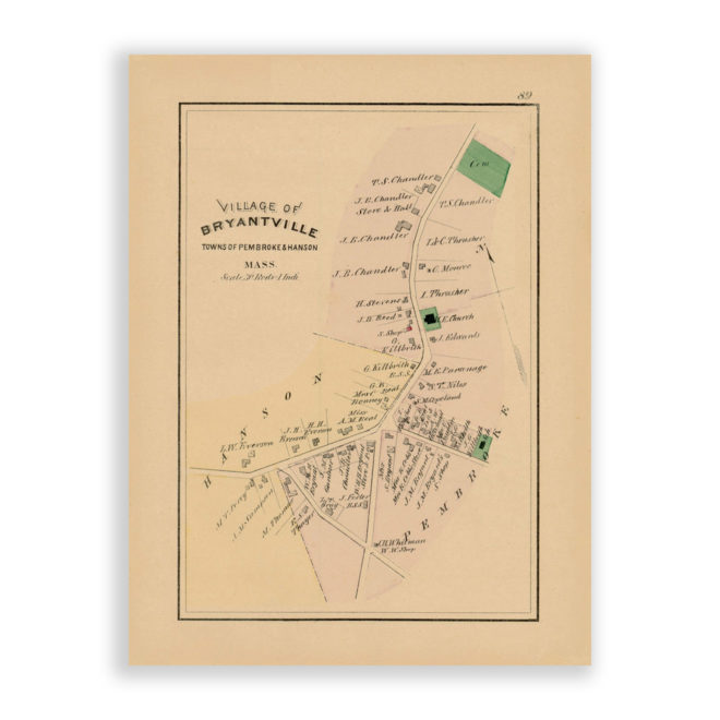 Bryantville, Pembroke, Massachusetts Antique Map Reproduction