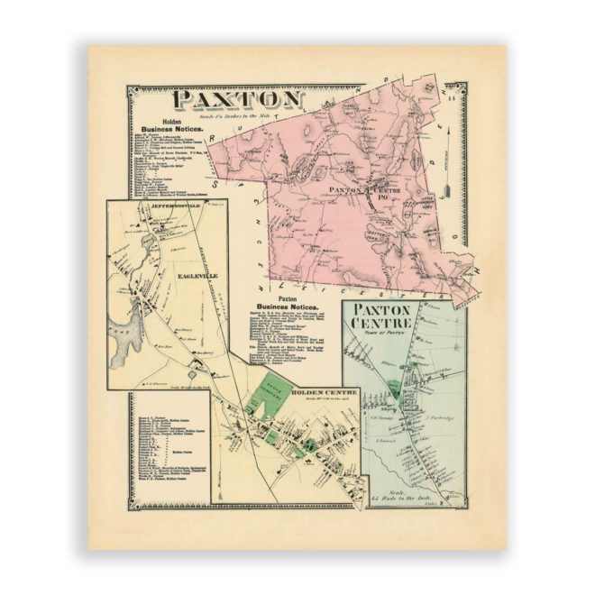 Paxton, Massachusetts Antique Map Reproduction