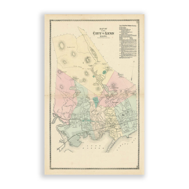 Lynn, Massachusetts Antique Map Reproduction