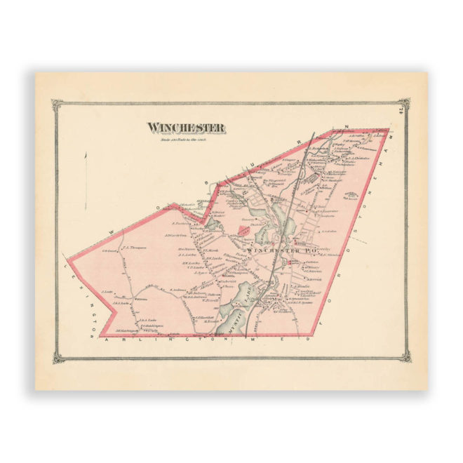 Winchester, Massachusetts Antique Map Reproduction