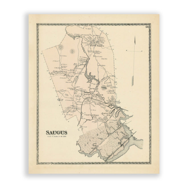 Saugus, Massachusetts Antique Map Reproduction