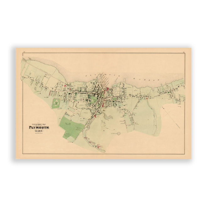 Plymouth Village, Massachusetts Antique Map Reproduction