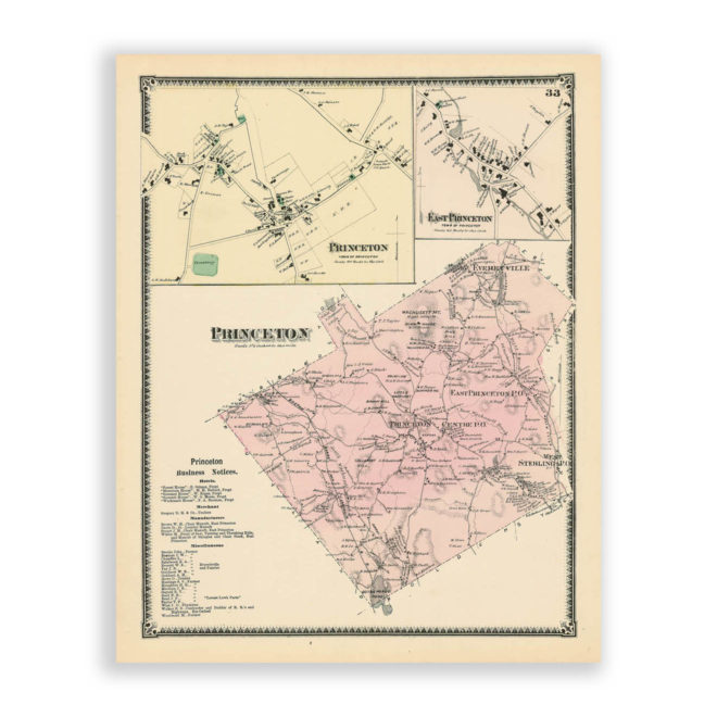 Princeton, Massachusetts Antique Map Reproduction