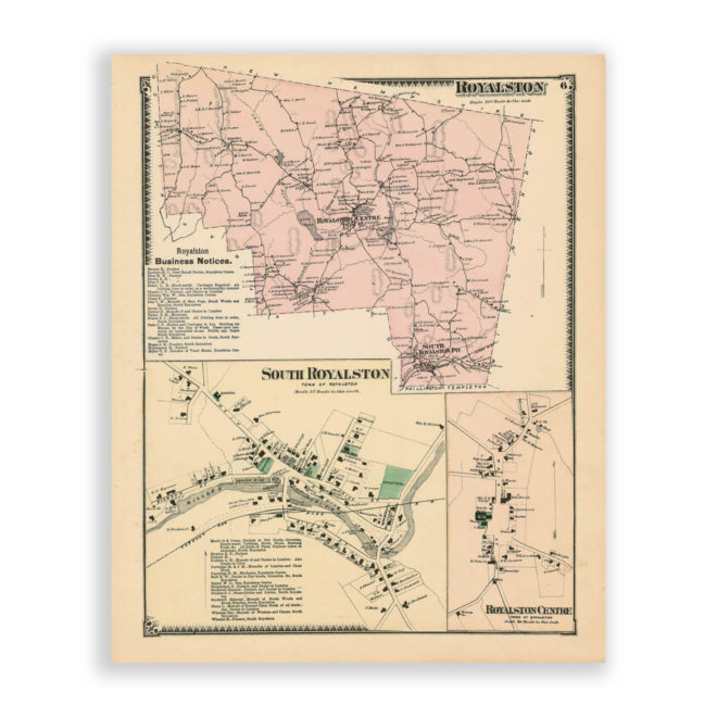 Royalston, Massachusetts Antique Map Reproduction