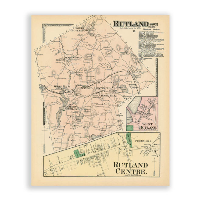 Rutland, Massachusetts Antique Map Reproduction