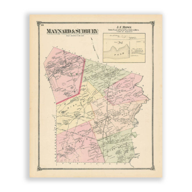 Maynard & Sudbury, Massachusetts Antique Map Reproduction