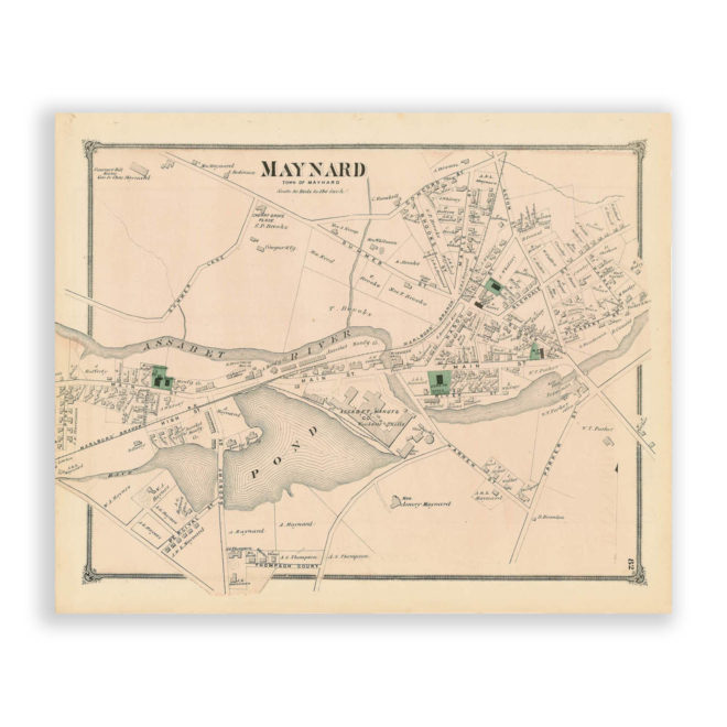 Maynard Village, Massachusetts Antique Map Reproduction