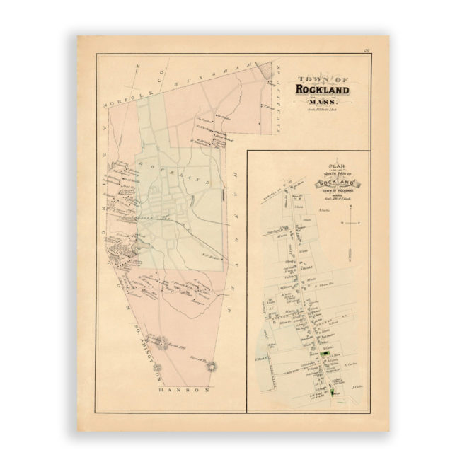 Rockland, Massachusetts Antique Map Reproduction