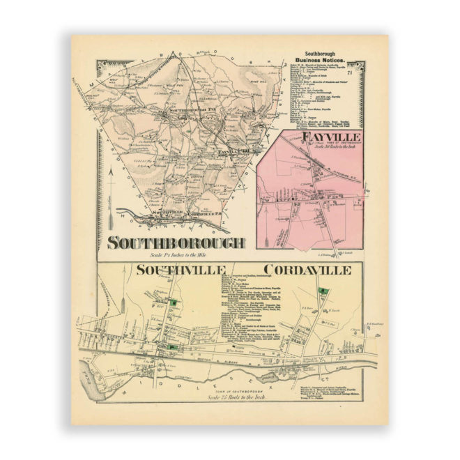 Southborough, Massachusetts Antique Map Reproduction