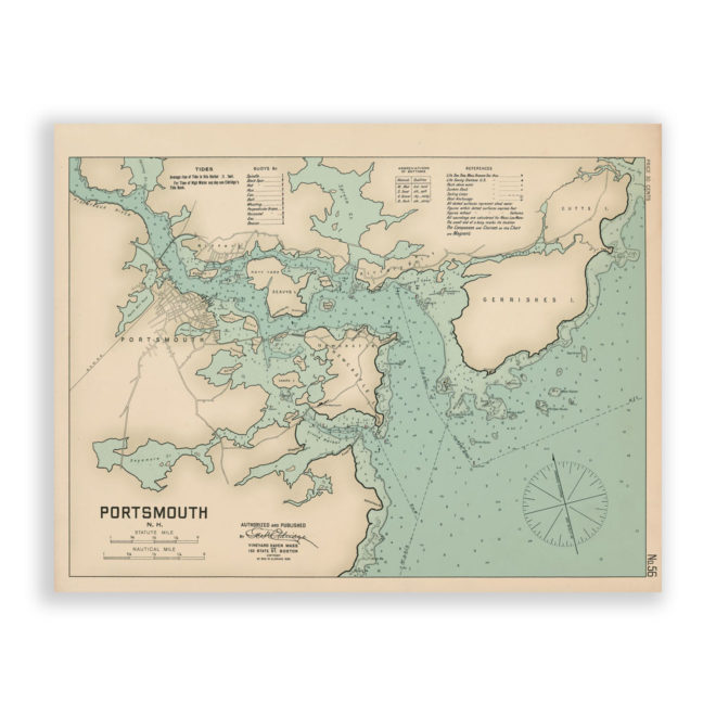 Portsmouth, New Hampshie Antique Nautical Chart Reproduction