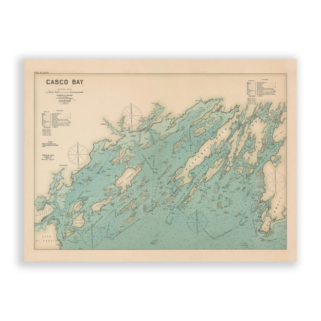 Casco Bay, Maine Antique Nautical Chart Reproduction