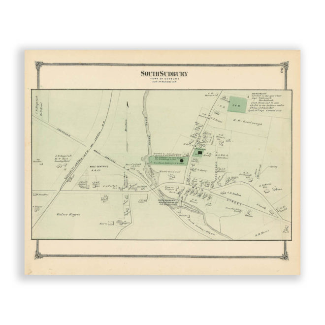 South Sudbury Village, Massachusetts Antique Map Reproduction