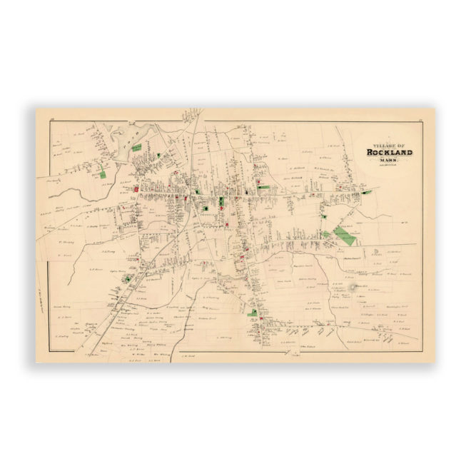 Rockland Village, Massachusetts Antique Map Reproduction