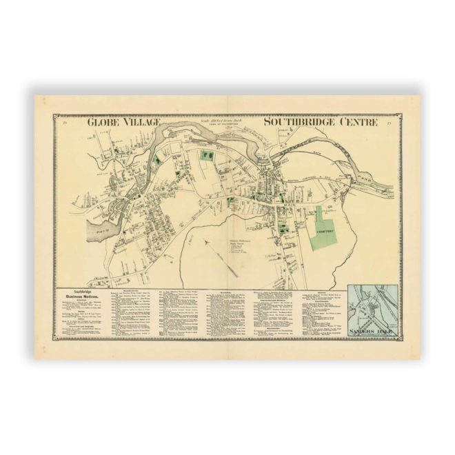 Southbridge Center & Globe Village, Massachusetts Antique Map Reproduction