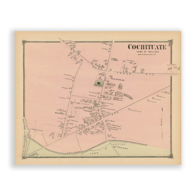 Cochituate Village - Wayland, Massachusetts Antique Map Reproduction