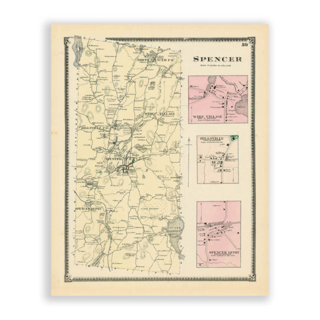 Spencer, Massachusetts Antique Map Reproduction