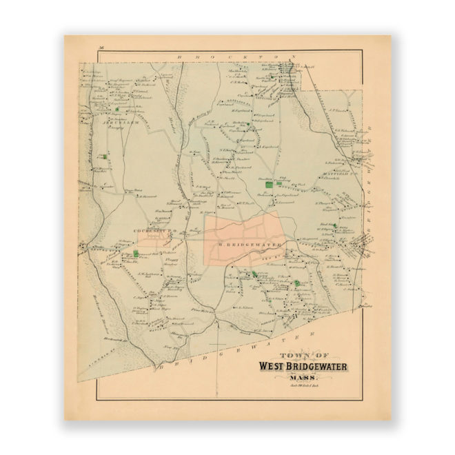 West Bridgewater, Massachusetts Antique Map Reproduction