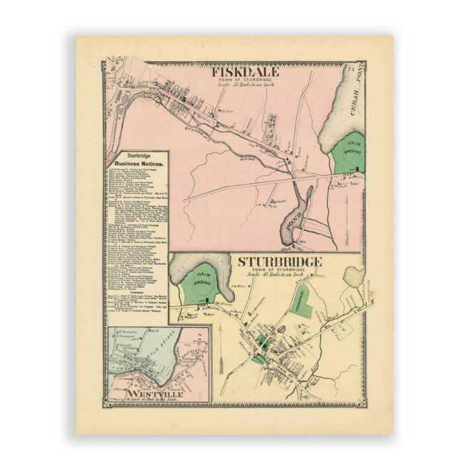 Sturbridge Villages, Massachusetts Antique Map Reproduction