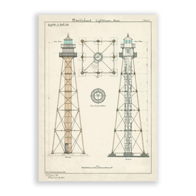 Marblehead,Massachusetts Light Tower Antique Architectural Plan Reproduction