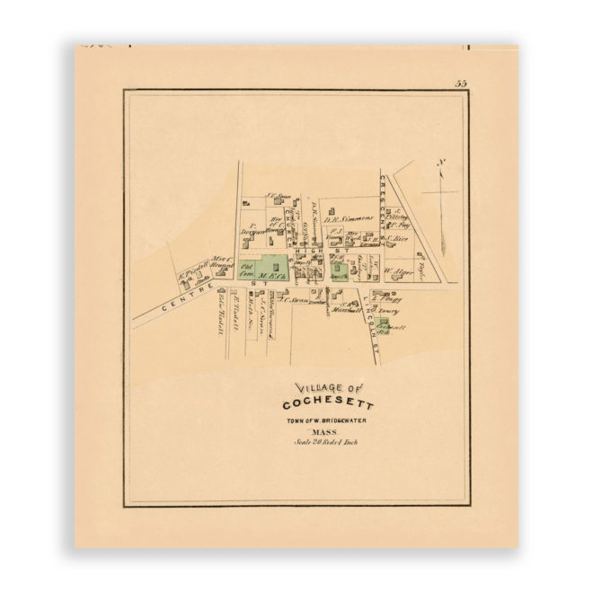 Cochesett Village, West Bridgewater, Massachusetts Antique Map Reproduction