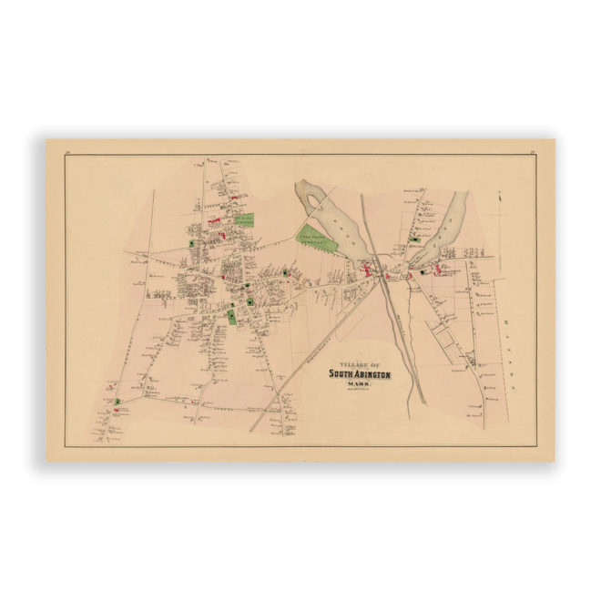 Whitman/South Abington Village, Massachusetts Antique Map Reproduction