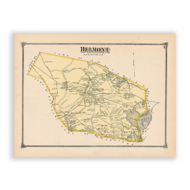 Belmont, Massachusetts Antique Map Reproduction