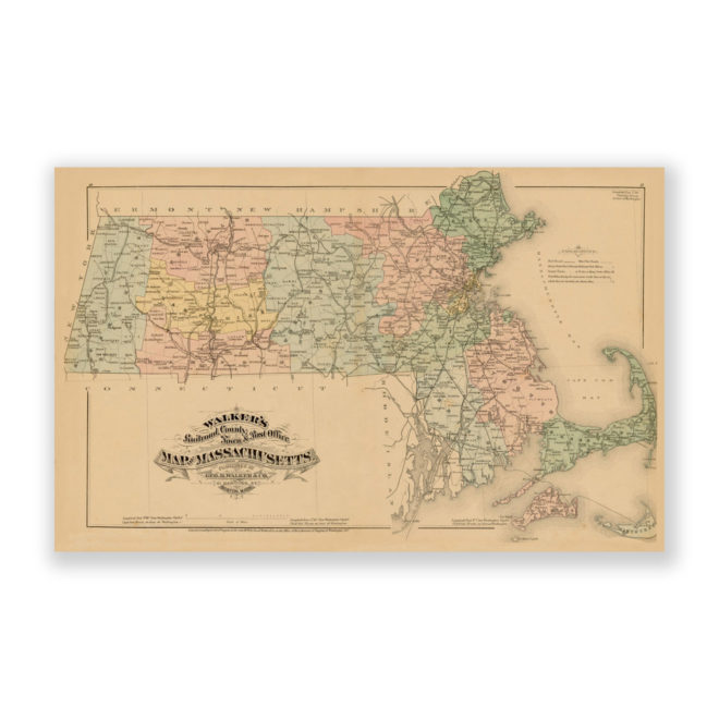 State of Massachusetts Antique Map Reproduction