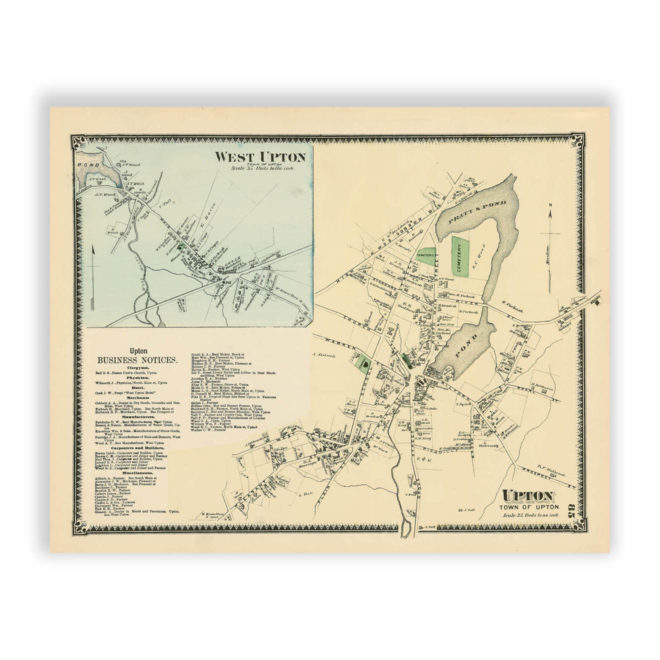 Upton Village and West Upton, Massachusetts Antique Map Reproduction