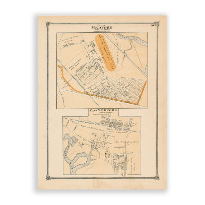 Medford Village and East Medford, Massachusetts Antique Map Reproduction