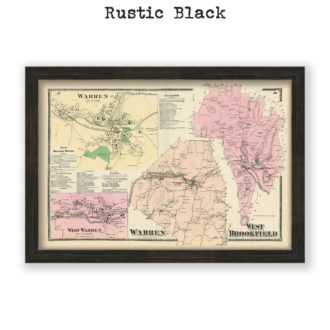 Warren & West Brookfield, Massachusetts Antique Map Reproduction