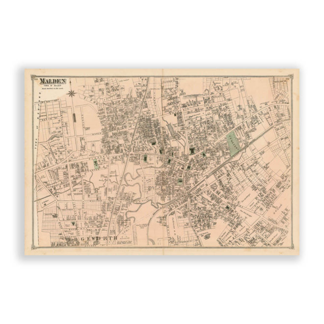 Malden Village, Massachusetts Antique Map Reproduction