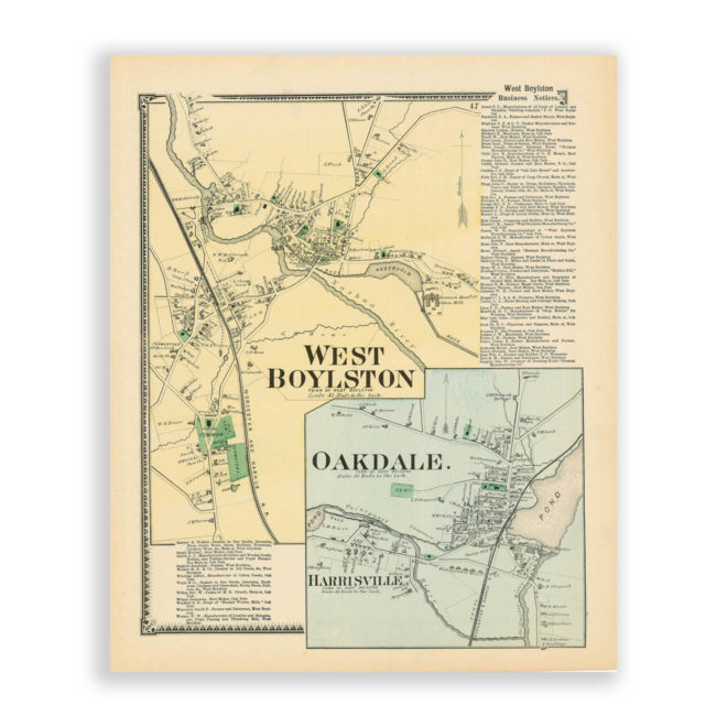 West Boylston & Oakdale, Massachusetts Antique Map Reproduction