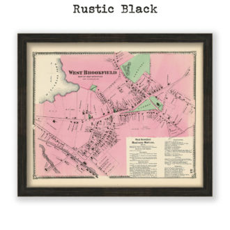 West Brookfield Village, Massachusetts Antique Map Reproduction