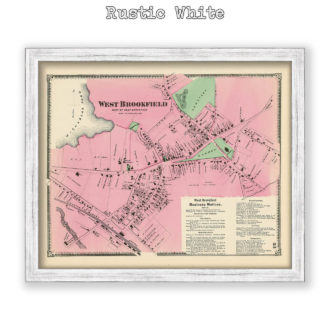 West Brookfield Village, Massachusetts Antique Map Reproduction