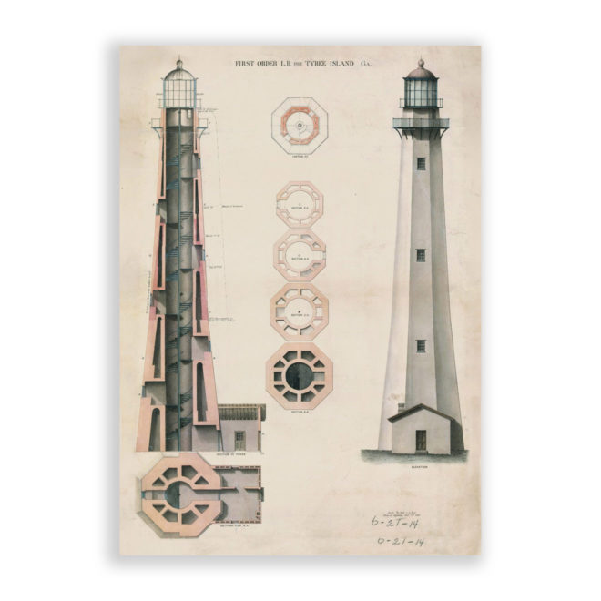 Tybee Island Lighthouse, Georgia Antique Architectural Plan Reproduction