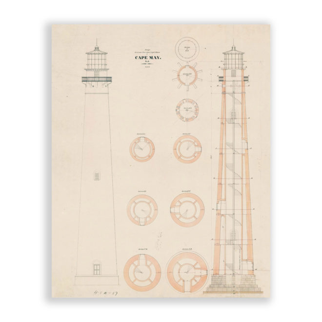 Cape May Lighthouse, New Jersey Antique Architectural Plan Reproduction