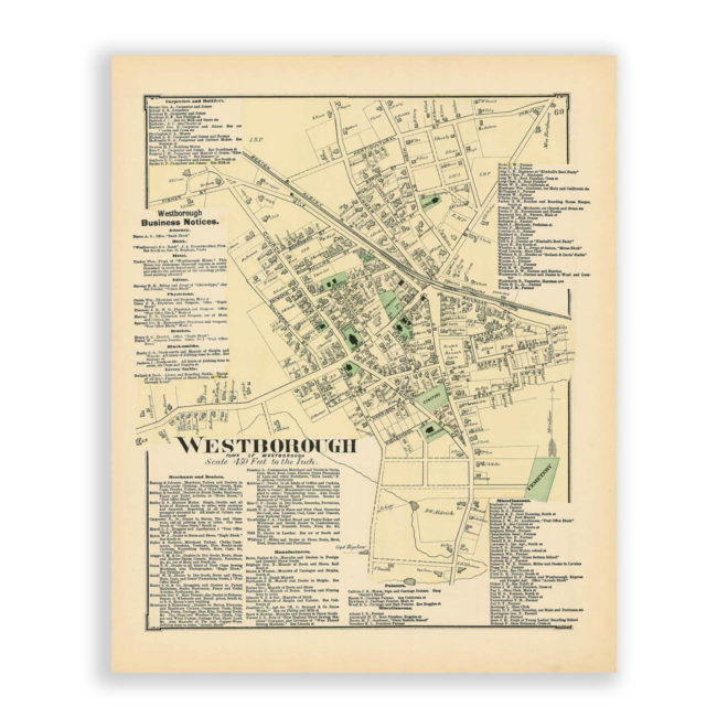 Westborough, Massachusetts Antique Map Reproduction