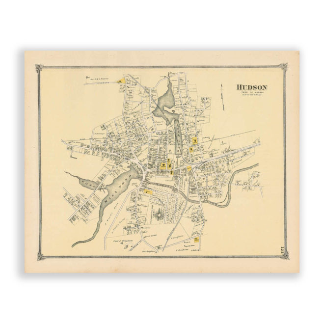 Hudson Village, Massachusetts Antique Map Reproduction