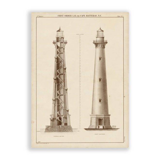 Cape Hatteras Lighthouse, North Carolina Antique Architectural Plan Reproduction