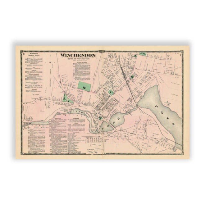 Winchendon Village, Massachusetts Antique Map Reproduction