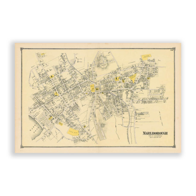 Marlborough Village, Massachusetts Antique Map Reproduction