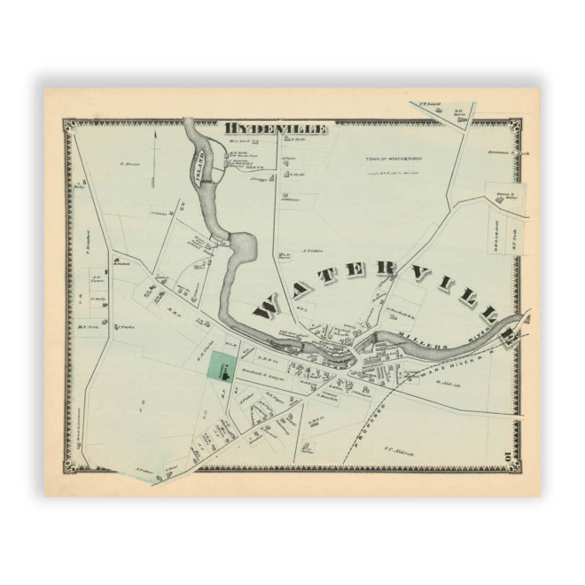 Hydeville & Waterville, Massachusetts Antique Map Reproduction