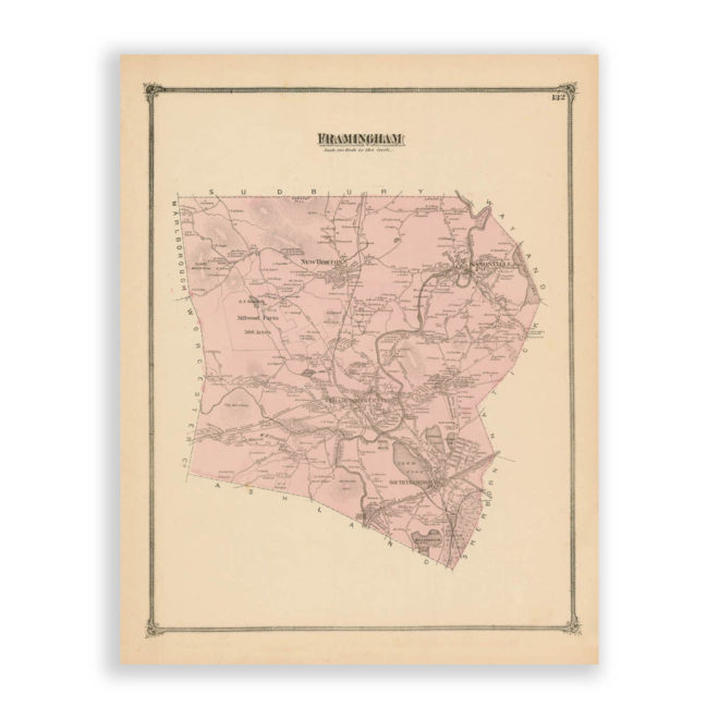 Framingham, Massachusetts Antique Map Reproduction