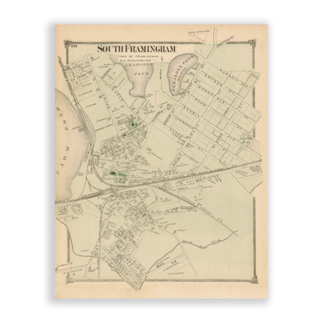 South Framingham Village, Massachusetts Antique Map Reproduction